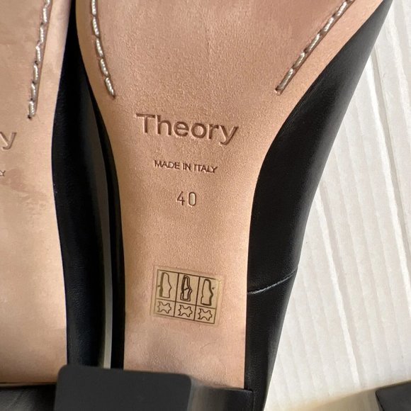 Theory Slim Square Pumps Shoes Size 40/9 Black All Leather Classic Heels Italy - Picture 11 of 13
